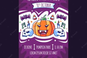 Colorful hand drawn halloween party poster