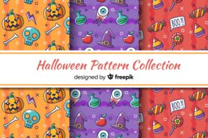 Colorful hand drawn halloween pattern collection