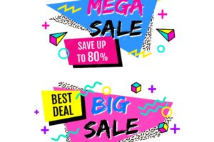 Colorful memphis style sale banner set