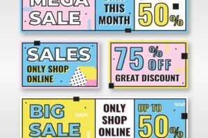 Colorful sale banner collection in memphis style