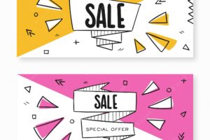 Colorful sale banner collection in memphis style