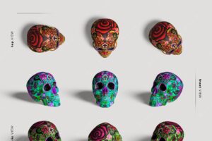 Colourful skull variety of angles halloween scene creator