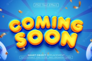 Coming soon text glossy editable 3d style text effect