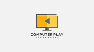 Computer media play logo design icon vector