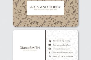 Corporate card with hand-drawn flowers and hearts