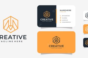 Creative modern monogram pencil logo design with business card vector template logo can be used for icon brand identity education and business company