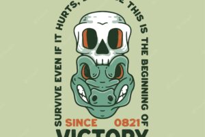 Crocodile with skull illustration retro style for t-shirt design