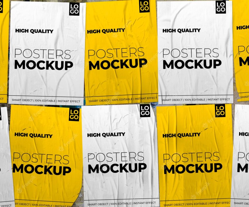 Crumpled posters composition mockup