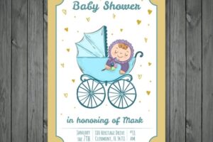 Cute baby shower invitation with child on stroller