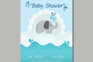 Cute baby shower invitation with dots and elephant