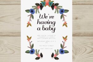Cute baby shower invitation with flowers