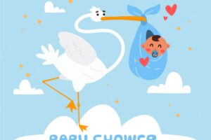 Cute baby shower template with stork