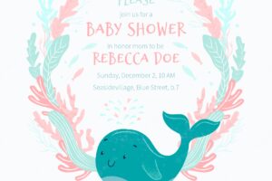 Cute baby shower template with whale