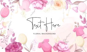 Cute background with baby stuff and beautiful floral