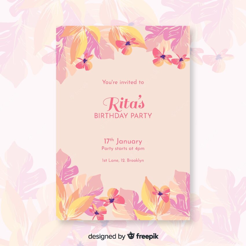 Cute birthday invitation with flowers template