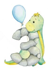 Cute dinosaur letter stone balloons watercolor clipart for the holiday the third birthday