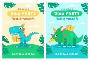 The cute dinosaur with the love text invitation card for kids party