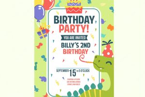 Cute green colourful dino theme invitation birthday card
