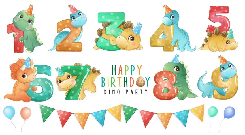 Cute little dinosaur with numbering for birthday party collection