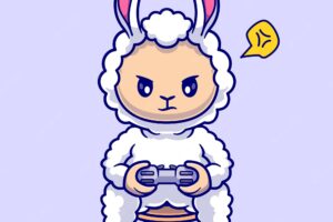 Cute sheep gaming cartoon vector icon illustration. animal technology icon concept isolated flat