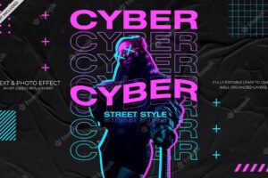 Cyber street photo and text effect template