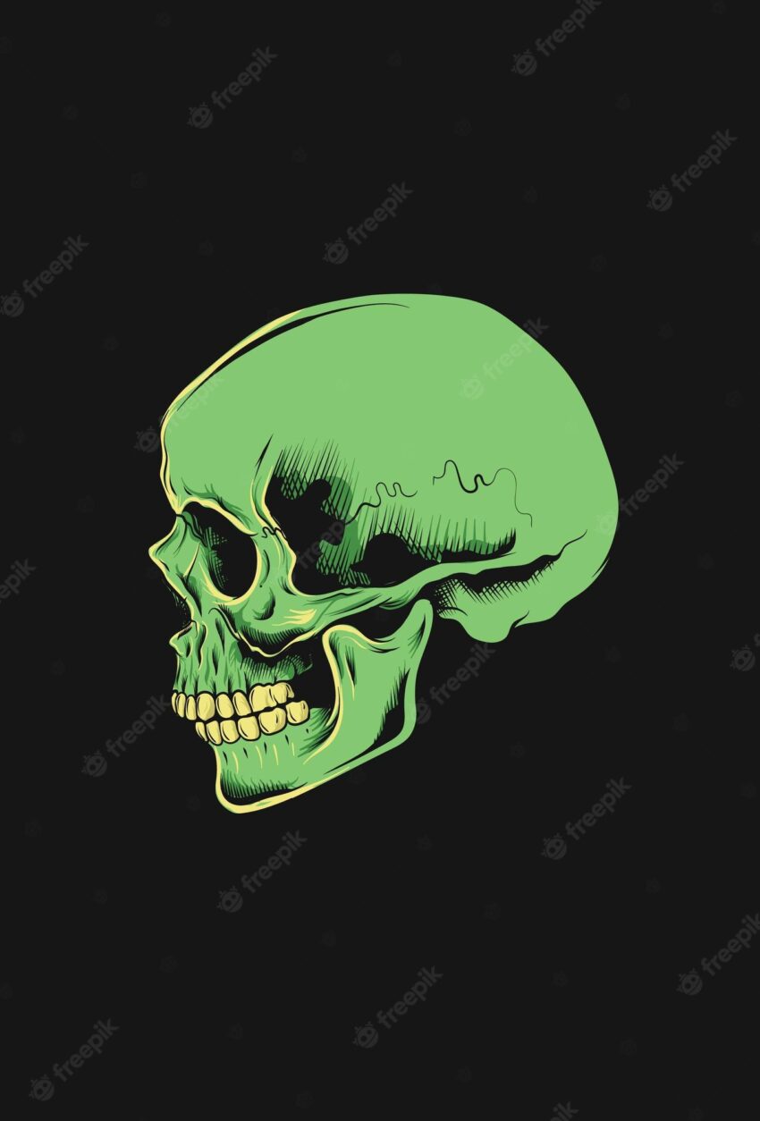 Dark art art work skull demon head human with green color illustration black art