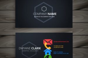 Dark business card with colorful icons