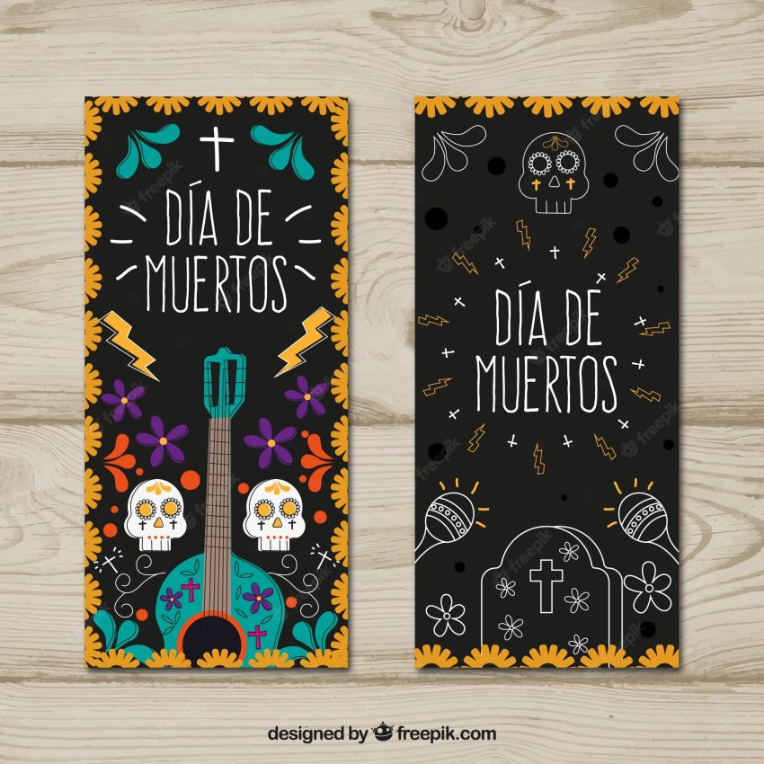 Deads' day banners with hand drawn elements