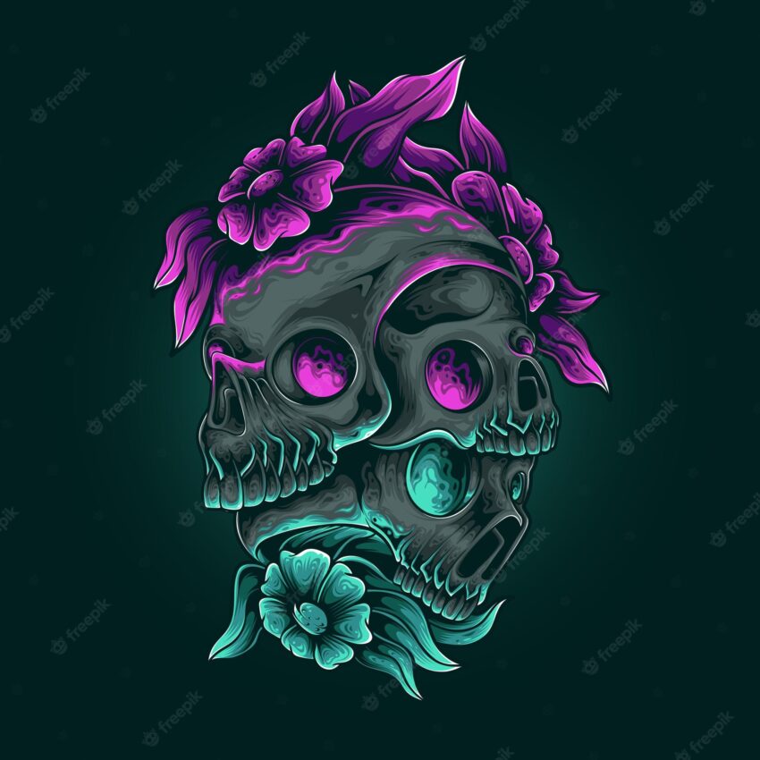 Death skull flower colorful illustration