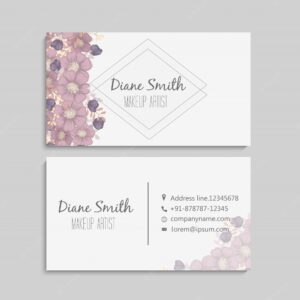 Design template business card with colorful texture and flower, leaf, herb.