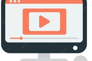 Desktop computer and play button illustration in minimal style