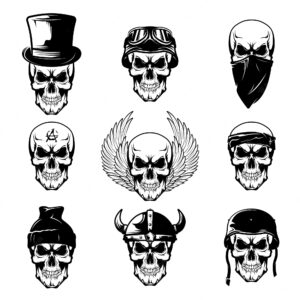 Different skull tattoo flat set