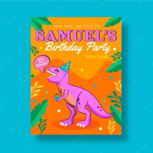 Dinosaur birthday invitation hand drawn