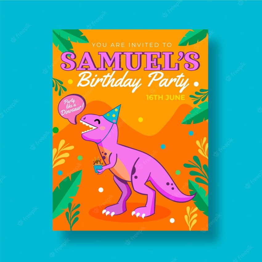 Dinosaur birthday invitation hand drawn
