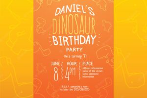 Dinosaur birthday invitation template with doodle background