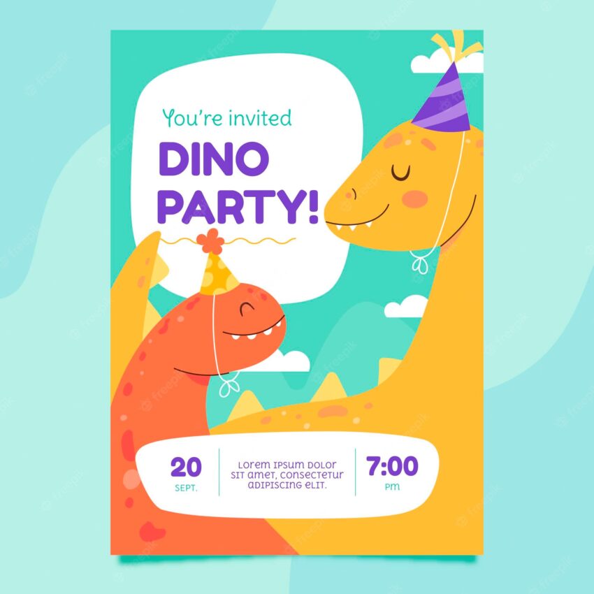 Dinosaur birthday vertical invitation template