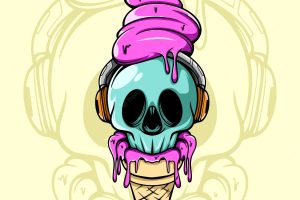 Doodle skull head ice cream