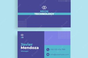 Duotone blue neon technology business card template