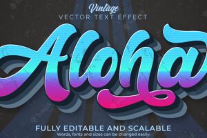 Editable text effect aloha, 3d vintage and retro font style