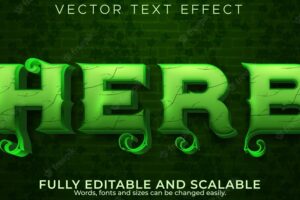 Editable text effect leaf, 3d green and garden font style