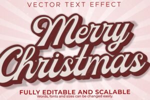 Editable text effect merry christmas, 3d 2022 and vintage font style