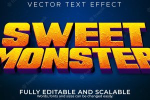 Editable text effect monster 3d cartoon and sweet font style