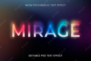 Editable text effect psd template, neon psychedelic typography