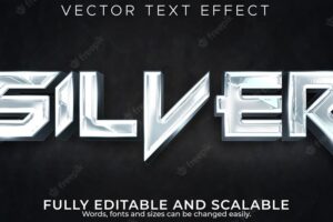 Editable text effect silver, 3d metallic gradient font style