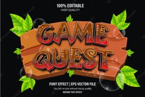 Editable text effect style, game quest 3d logo mock up template