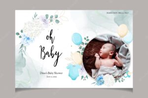 Elegant cute baby shower invitation card with beautiful floral