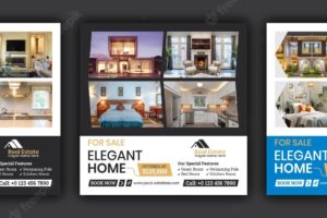 Elegant home for sale real estate social media post banner template editable layout