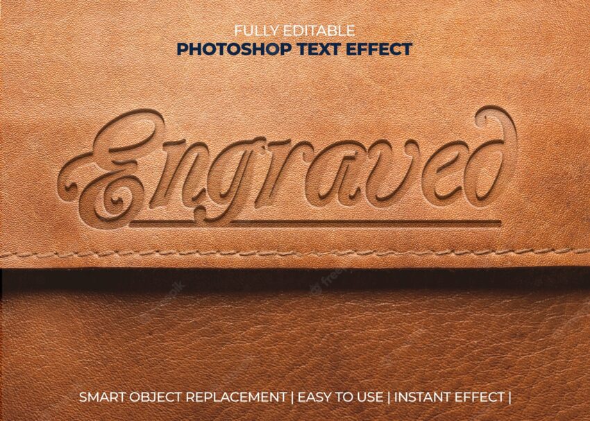 Engraved leather text effect