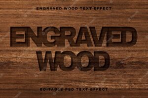 Engraved wood text effect psd  editable template