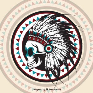 Ethnic background with hand drawn indian skull